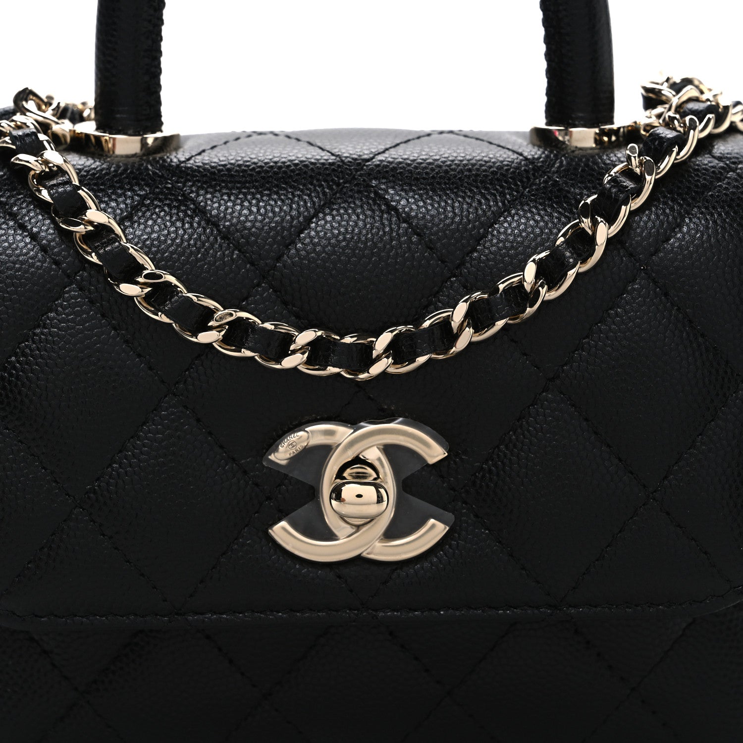 Chanel Caviar Quilted Coco Handle Clutch With Chain Black