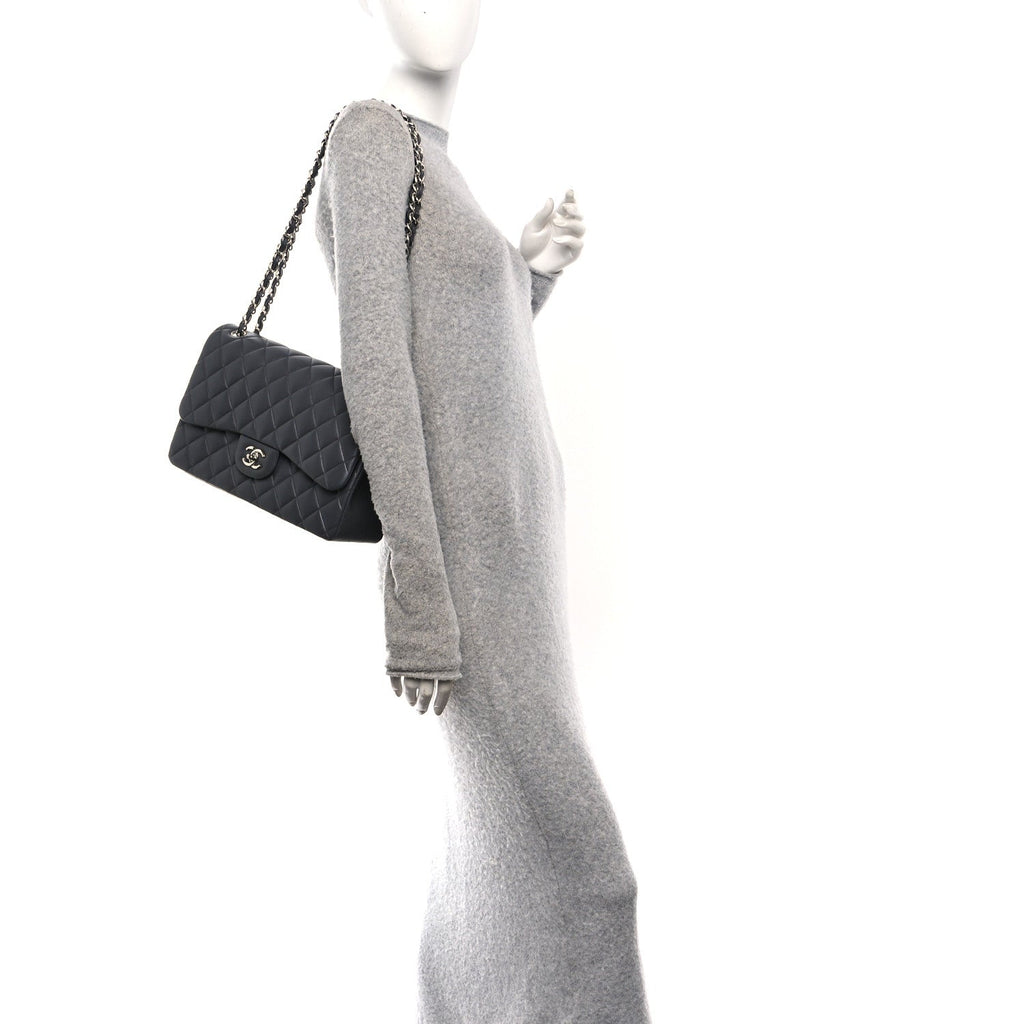 Chanel Lambskin Quilted Jumbo Double Flap Dark Grey