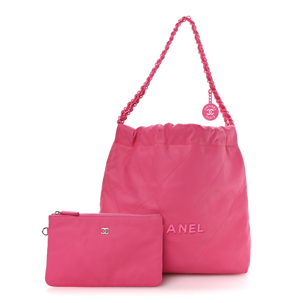 Chanel Matte Calfskin Quilted Monochrome Small Chanel 22 Fuchsia