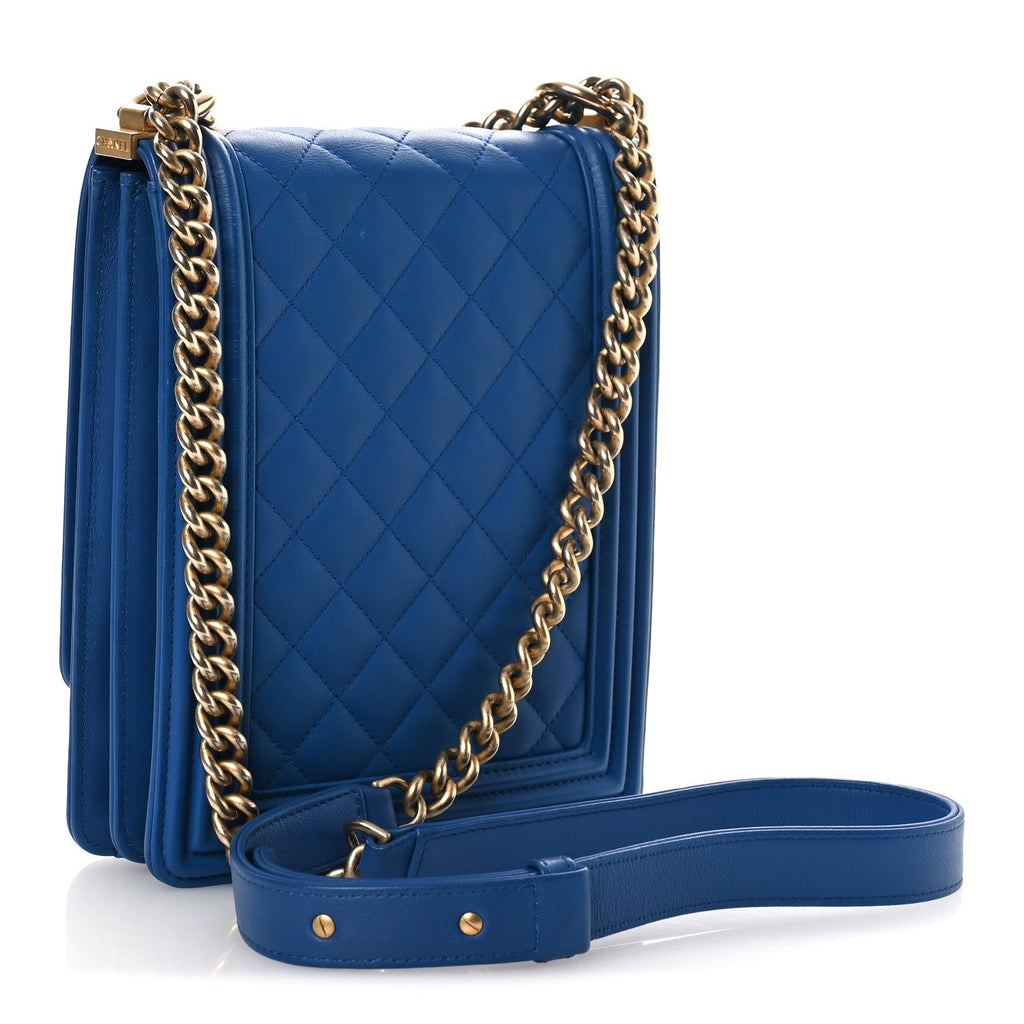 Chanel Calfskin Quilted North South Boy Flap Blue