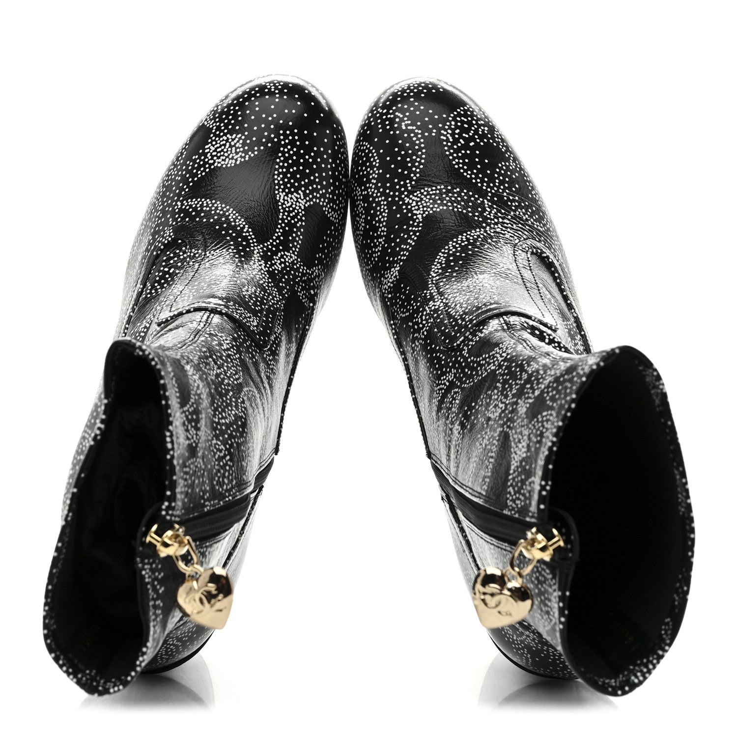 Calfskin Camellia Printed Ankle Boots 38 Black White