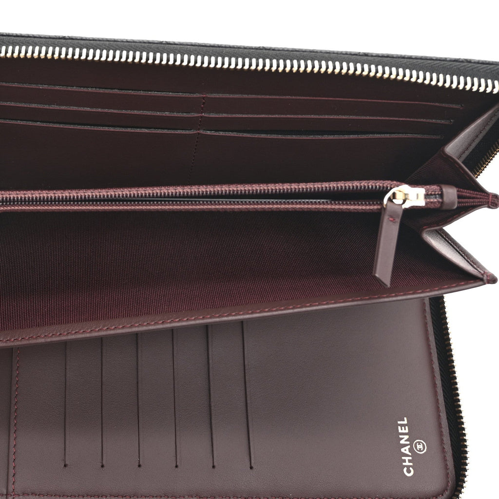 Caviar Quilted Large Zip Around Organizer Wallet Black