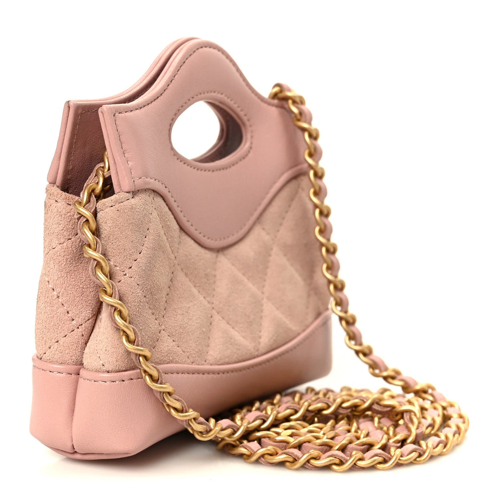 Chanel Suede Shiny Crumpled Calfskin Quilted Micro 31 Shopping Bag Light Pink