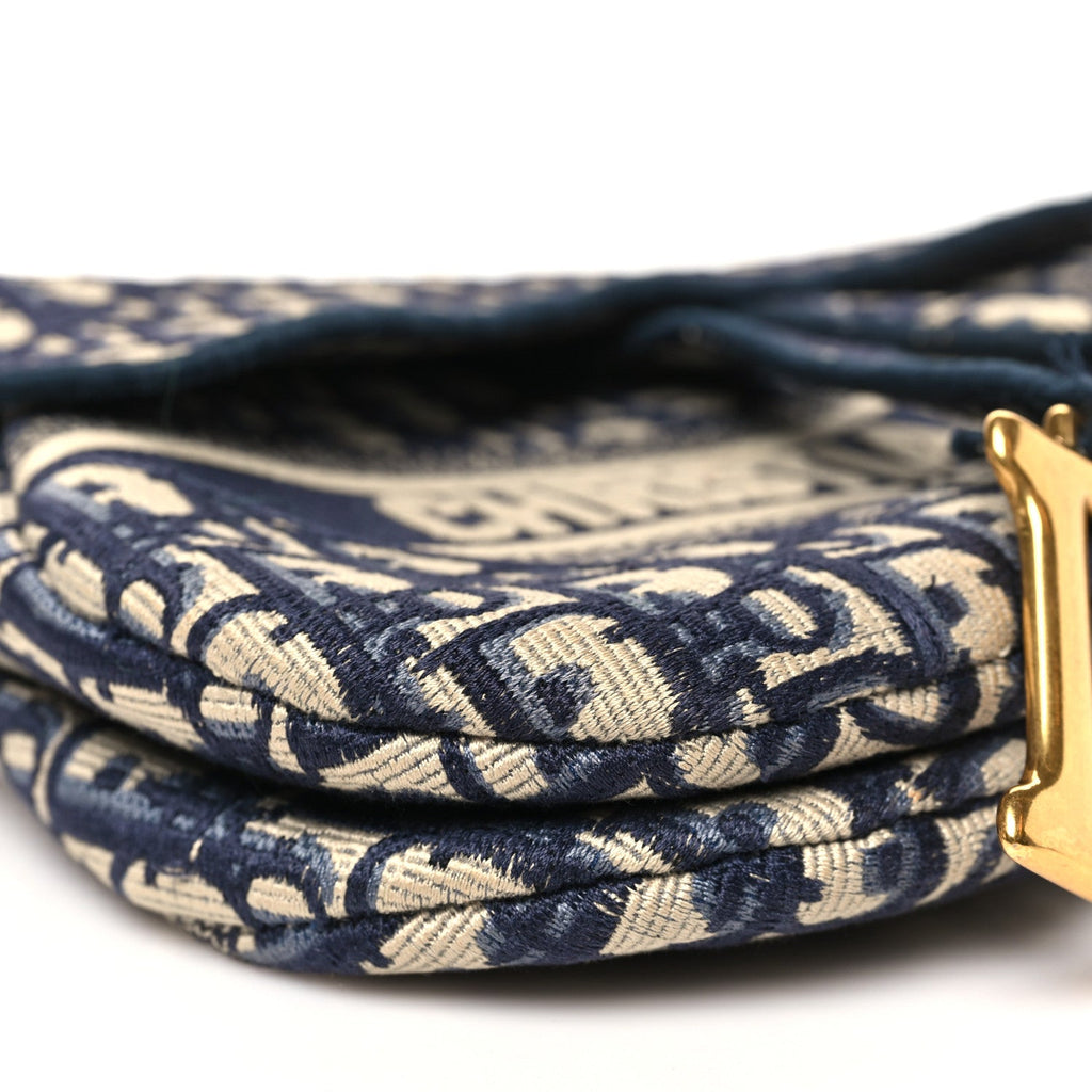 Christian Dior Oblique Embroidered Saddle Bag Blue
