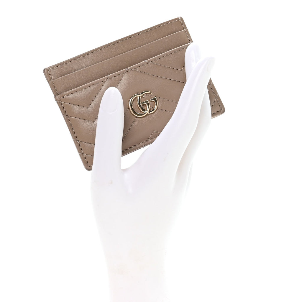 Gucci Calfskin Matelasse GG Marmont Card Holder Porcelain Rose
