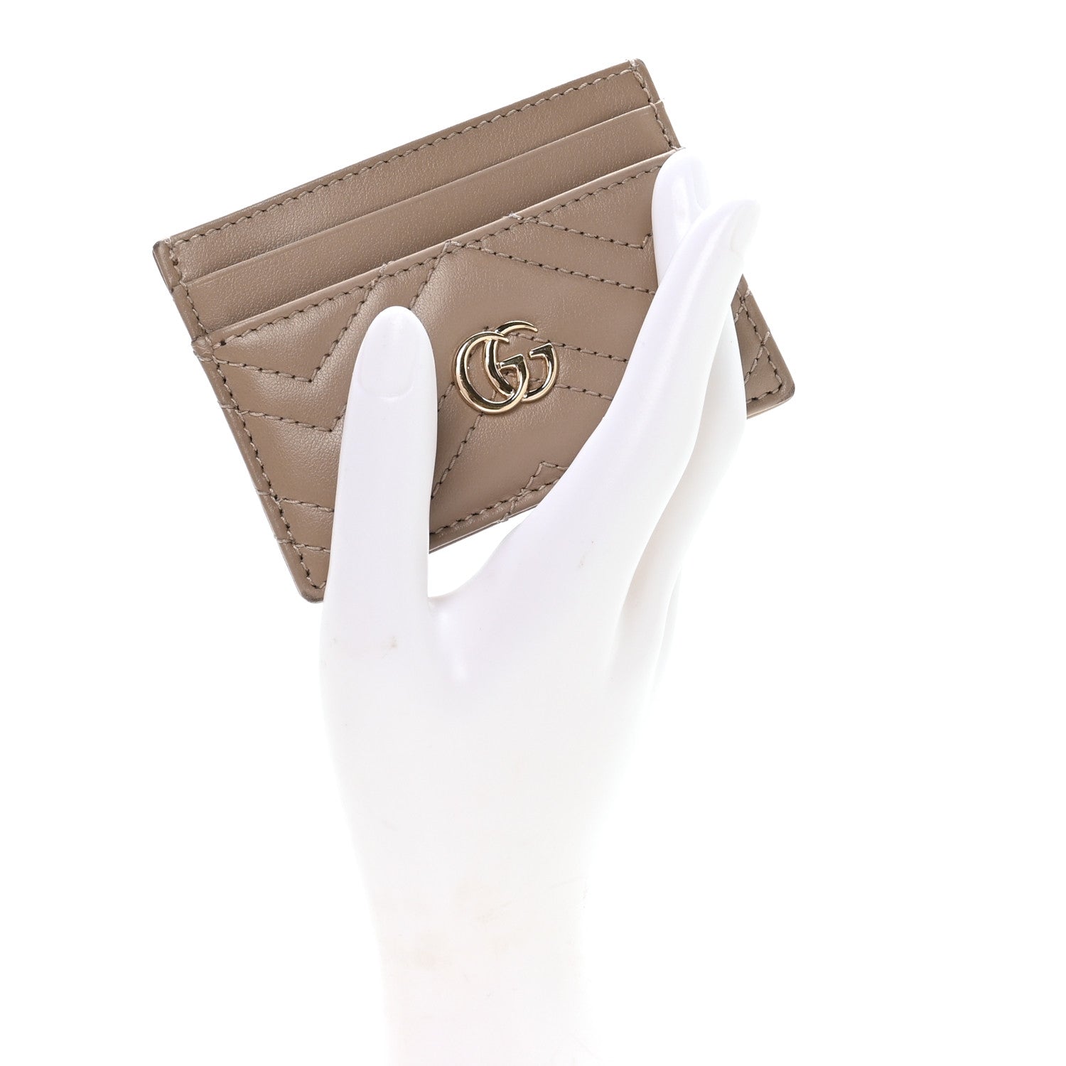 Gucci Calfskin Matelasse GG Marmont Card Holder Porcelain Rose