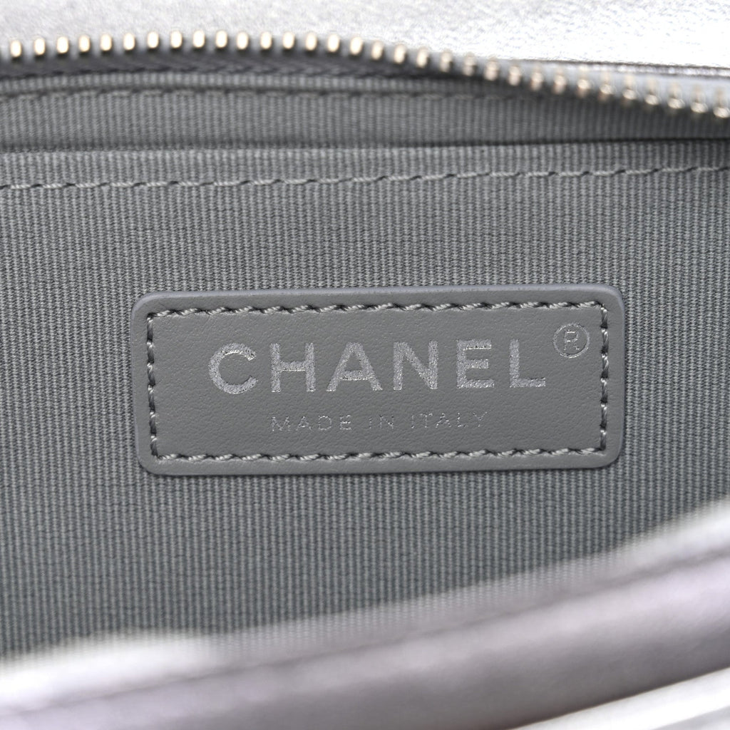 Chanel Metallic Lambskin Like A Wallet Flap Silvery Black