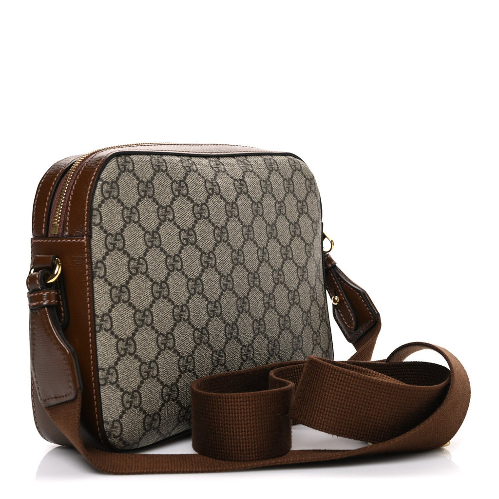 Gucci GG Supreme Monogram Azalea Calfskin Retro Interlocking G Messenger Shoulder Bag Beige Ebony Brown Sugar