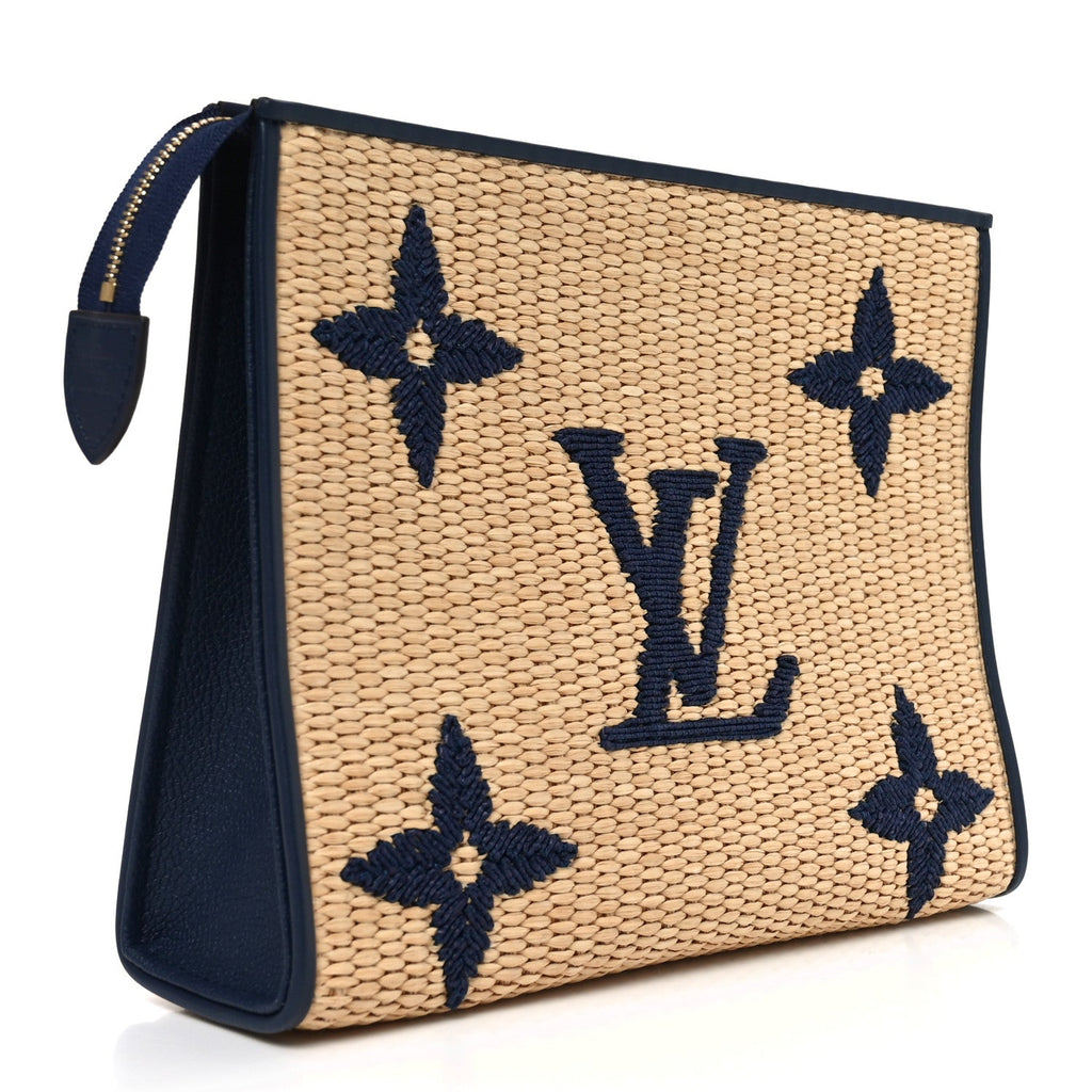 Louis Vuitton Raffia Calfskin Monogram Giant Toiletry Pouch 26 Blue