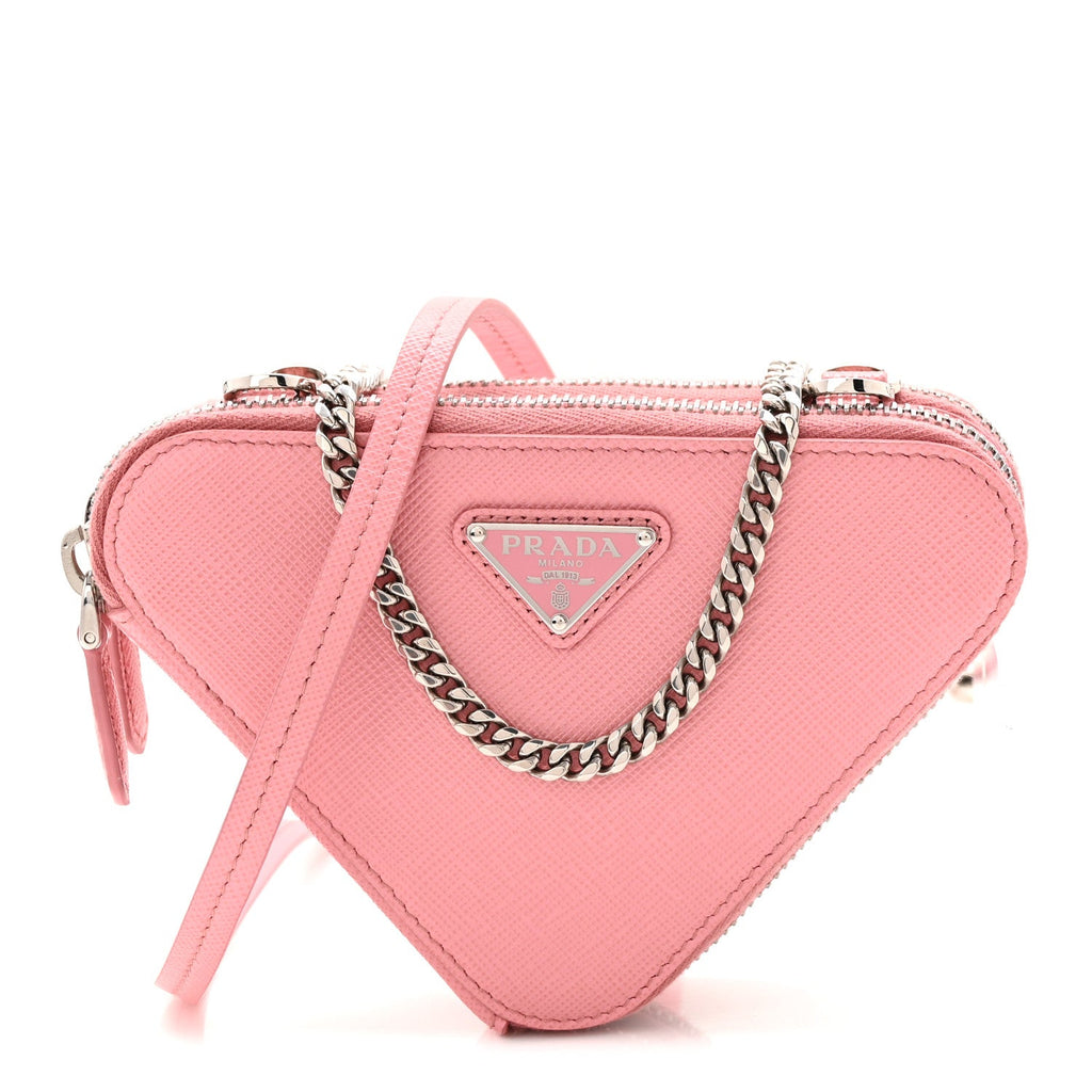 Prada Saffiano Mini Triangle Crossbody Pouch Petalo