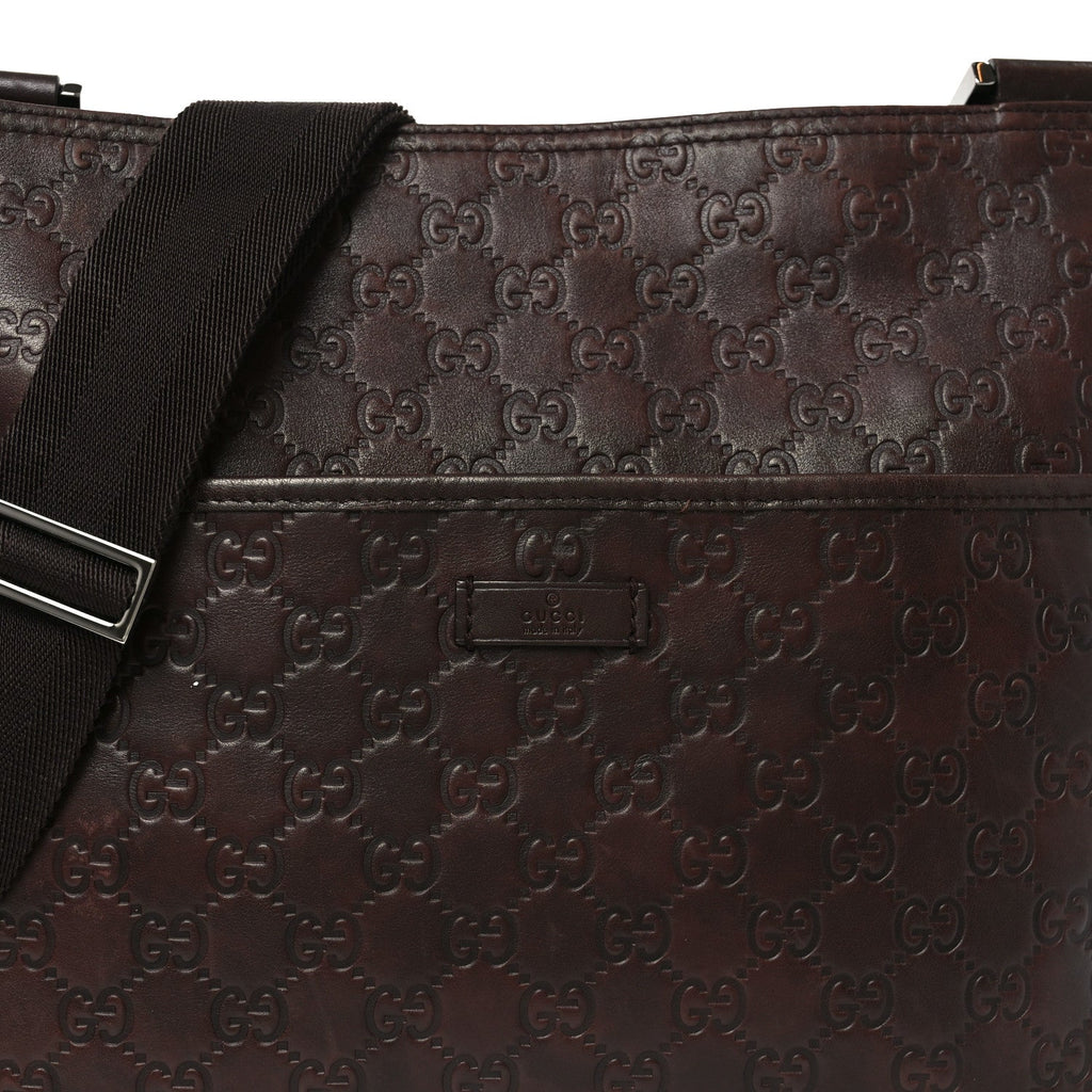 Gucci Guccissima Flat Messenger Bag Brown Dark Brown