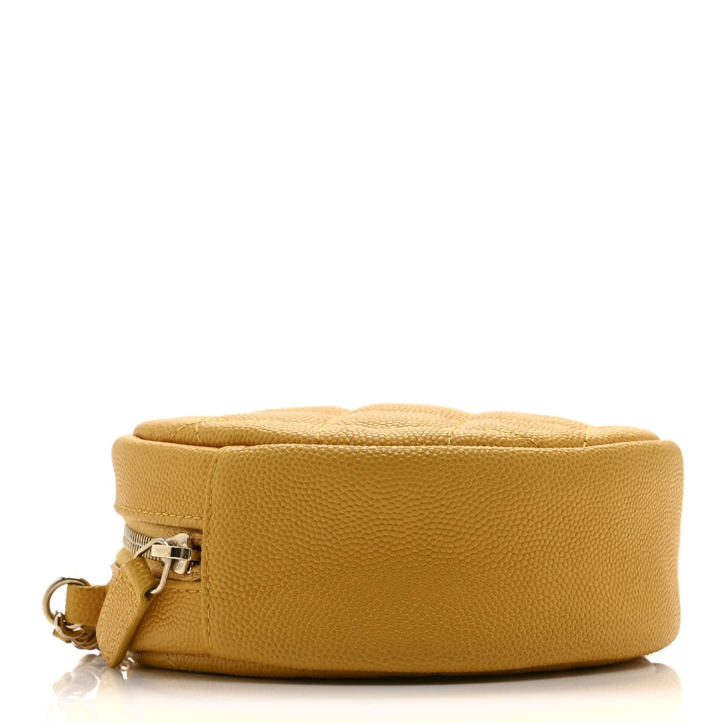 Chanel Caviar Quilted Round Clutch With Chain Yellow