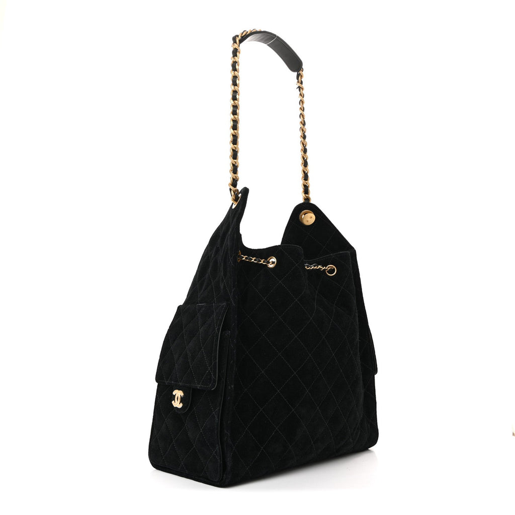 Chanel Suede Quilted Medium Chanel 25 Handbag Black