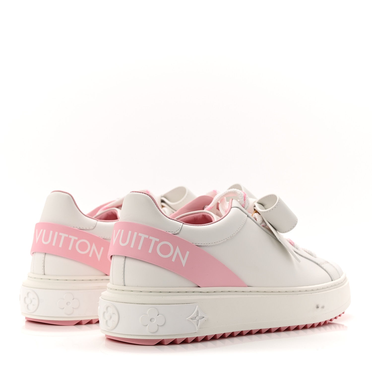 Louis Vuitton Calfskin Time Out Bow Sneakers 38 White Pink