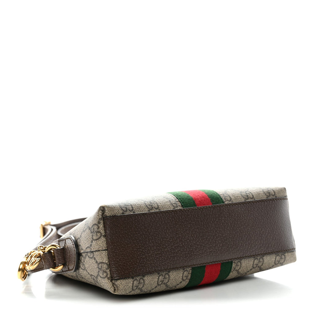 Gucci GG Supreme Monogram Textured Dollar Calfskin Web Small Ophidia Dome Shoulder Bag Beige Ebony New Acero