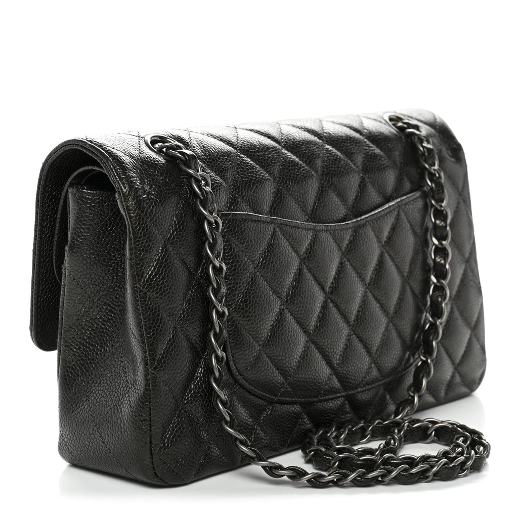 Chanel Metallic Caviar Quilted Medium Double Flap Dark Charcoal