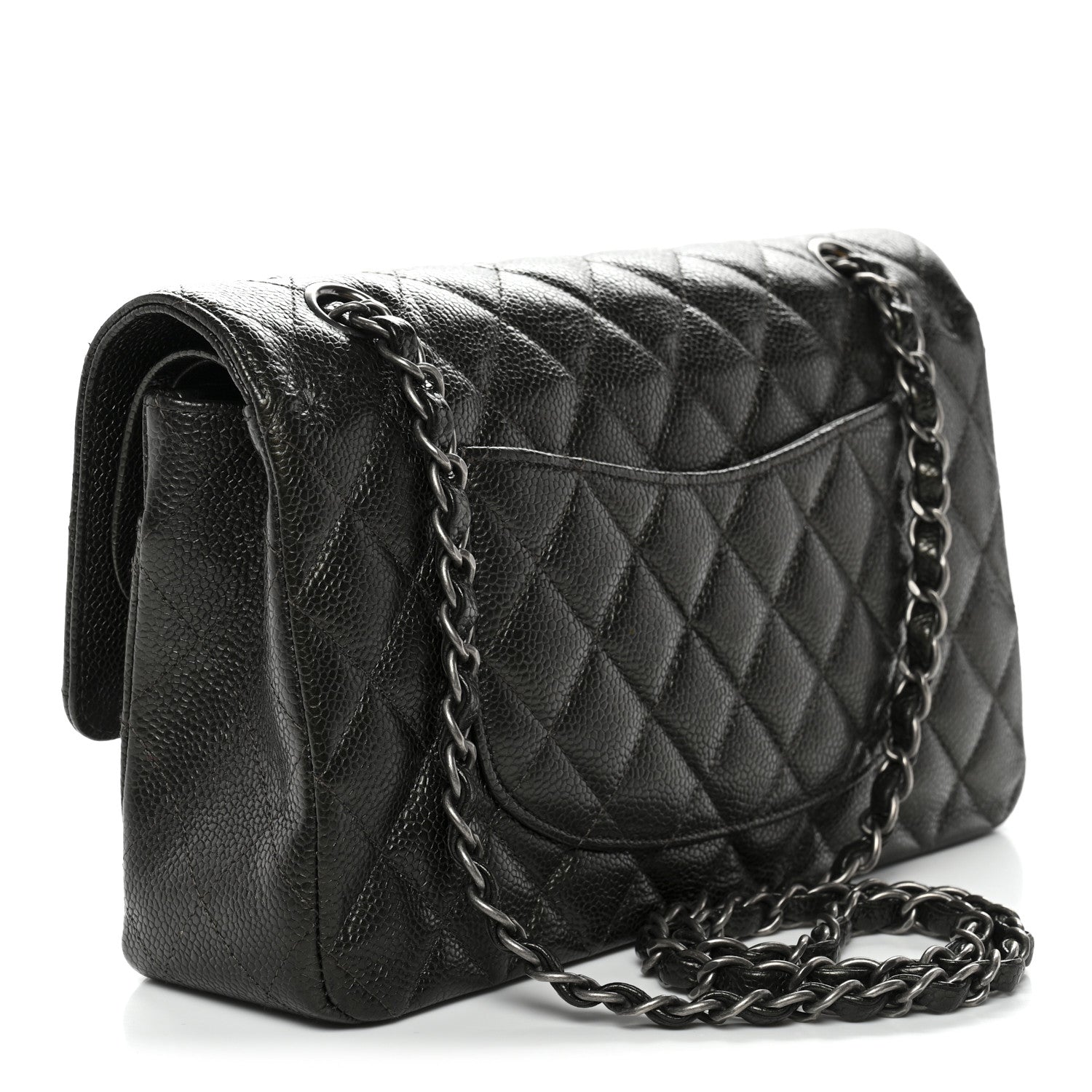 Chanel Metallic Caviar Quilted Medium Double Flap Dark Charcoal