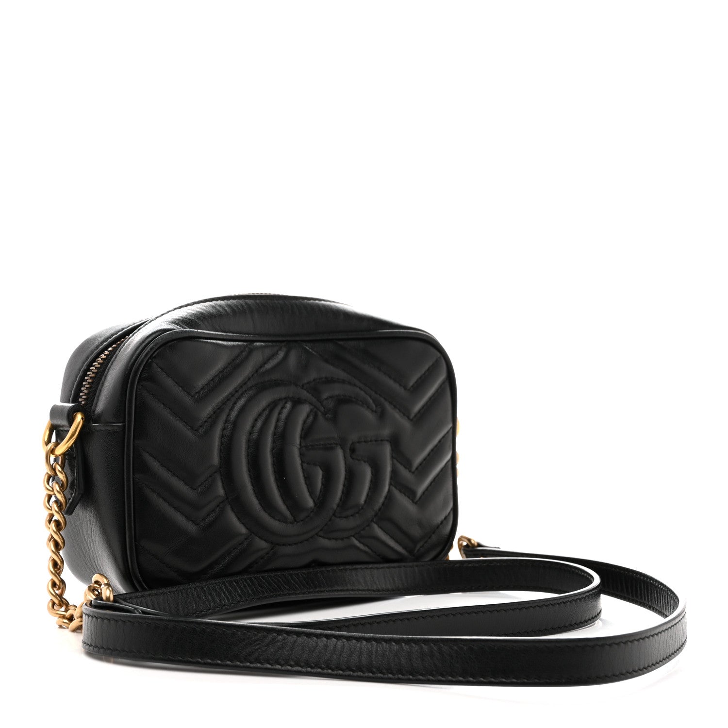 Gucci Calfskin Matelasse Mini GG Marmont Chain Shoulder Bag Black