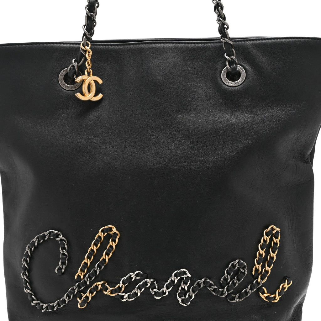 Chanel Calfskin Chain 20s Signature Tote Black