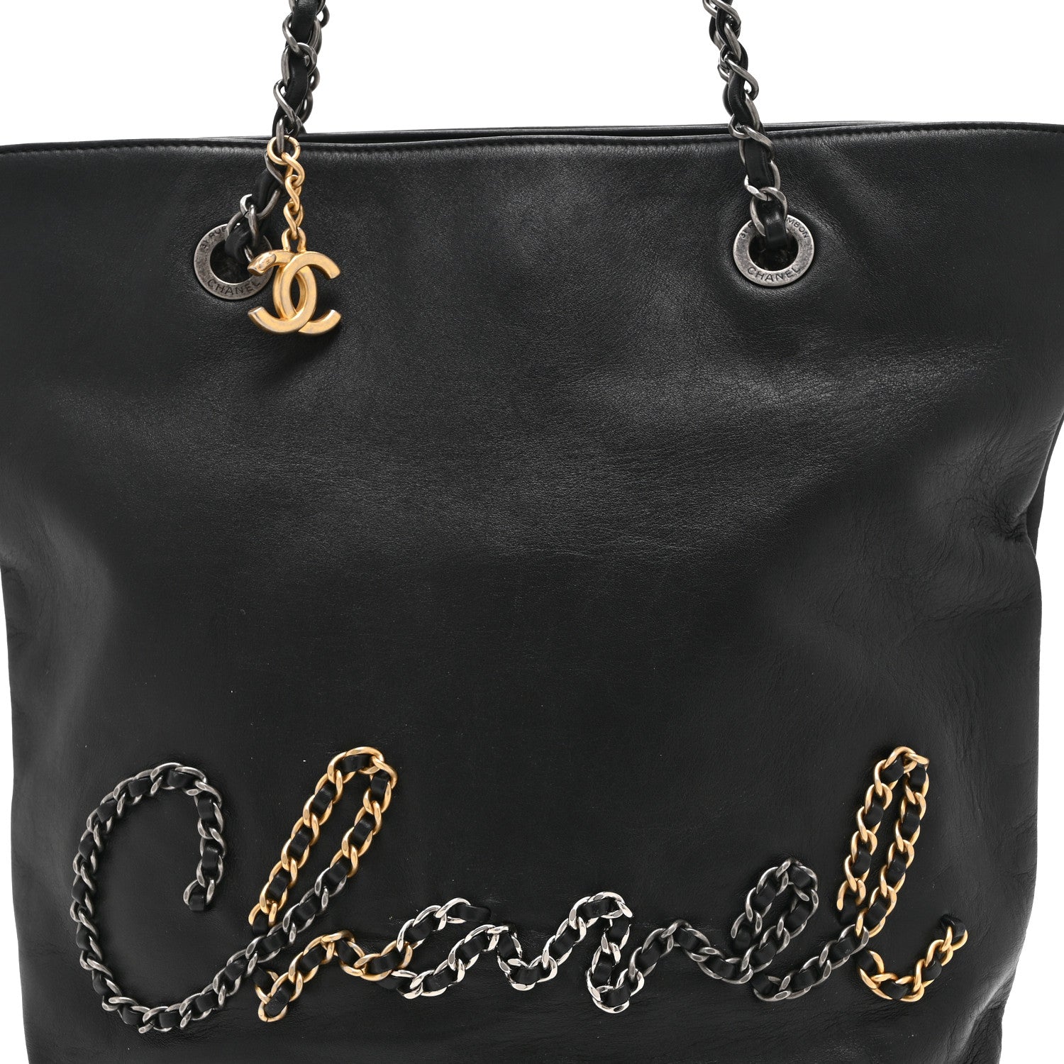Chanel Calfskin Chain 20s Signature Tote Black