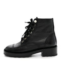 Chanel Shiny Calfskin Velvet Pearl Combat Short Boots 38 Black
