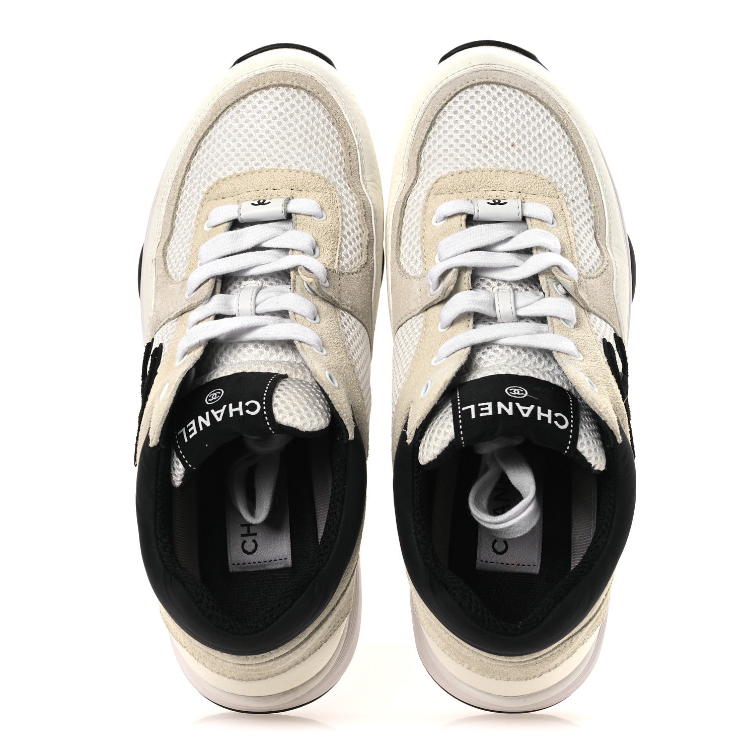 Mesh Suede Calfskin Grained Calfskin Womens CC Sneakers 38 White Black