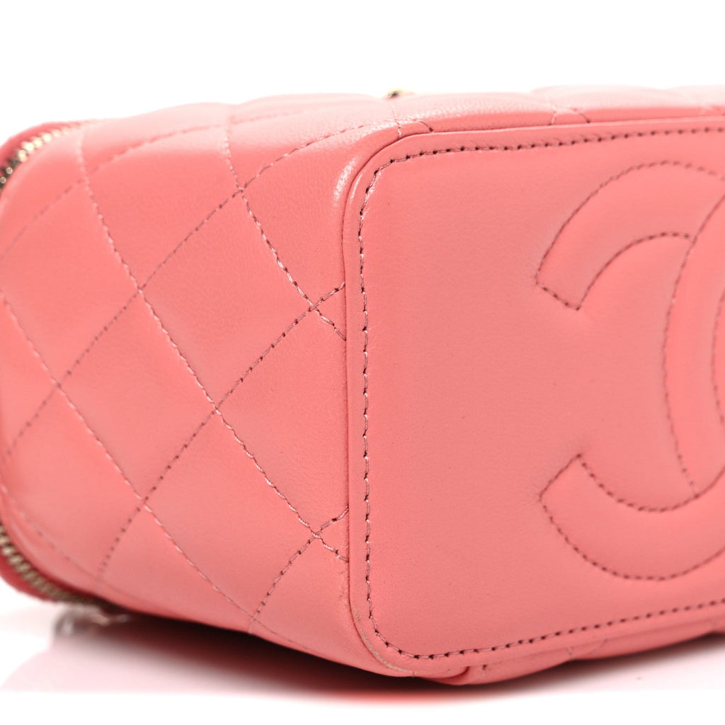 Chanel Lambskin Quilted Small Charming Top Handle Vanity Case With Chain Pink