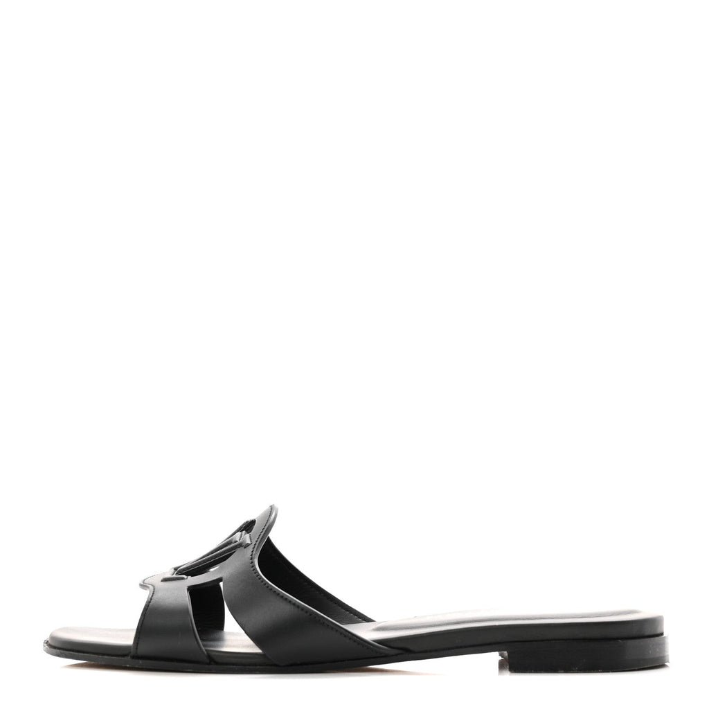 Louis Vuitton Calfskin LV Isola Flat Sandals 37.5 Black