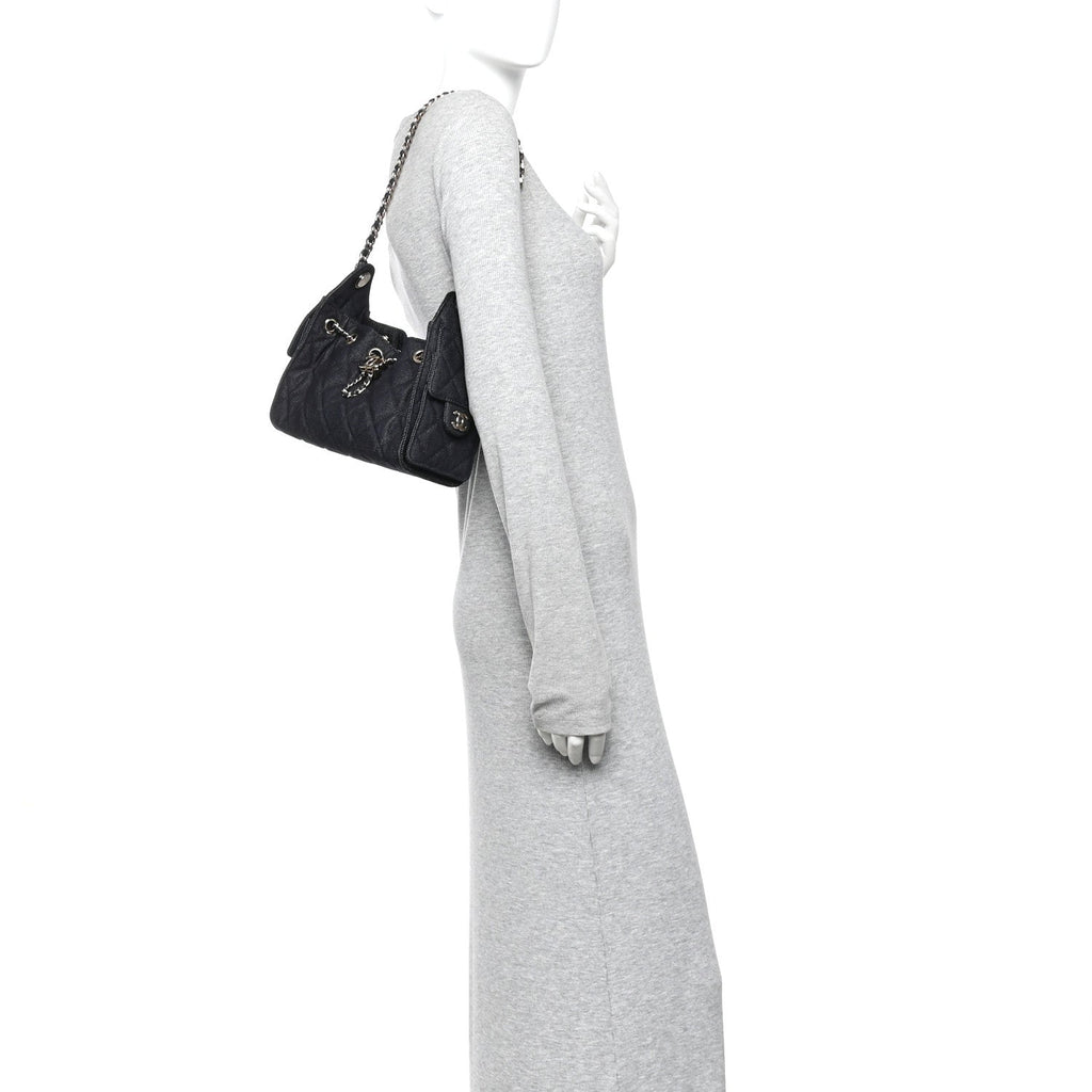 Chanel Denim Quilted Mini Chanel 25 Handbag Dark Blue