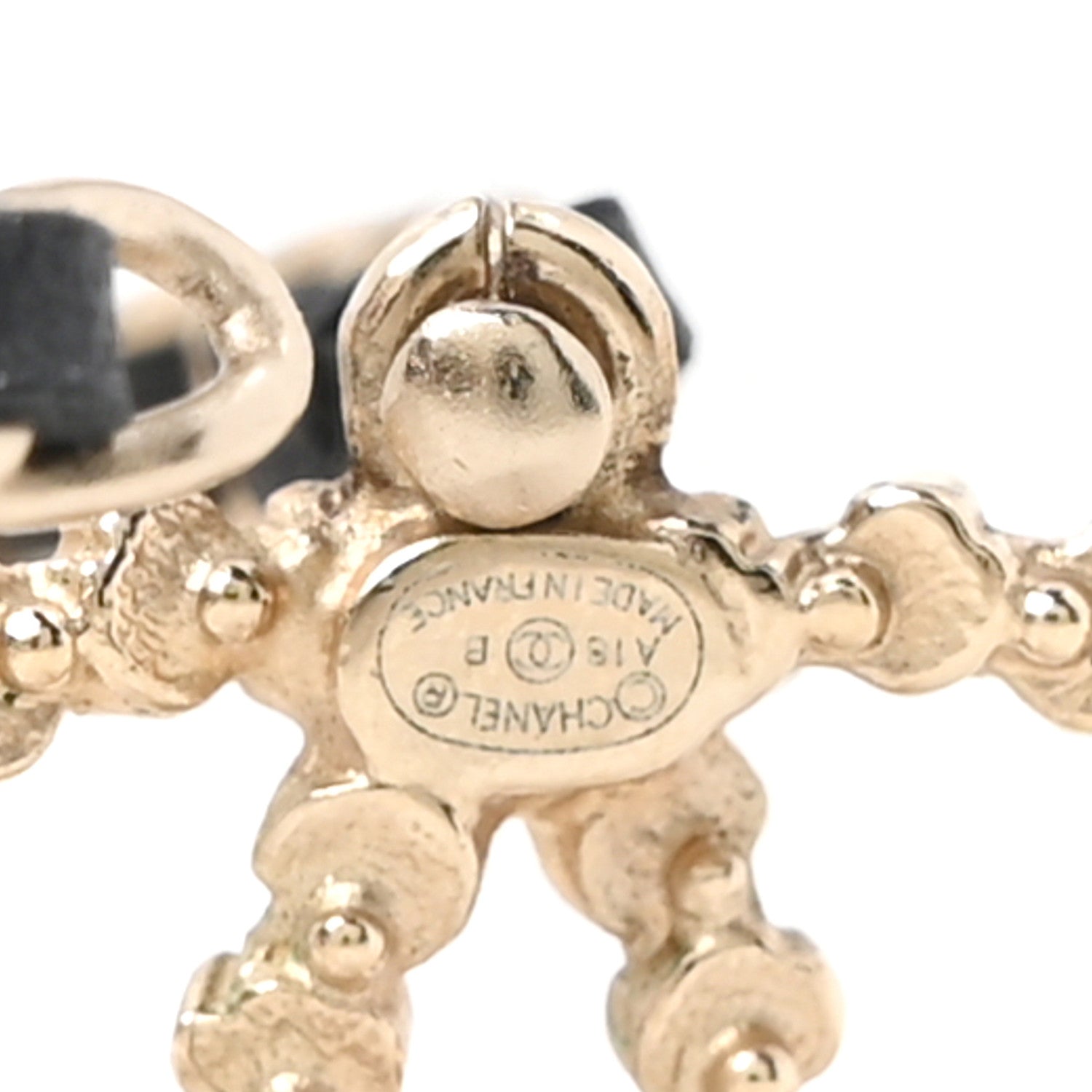 Lambskin Pearl Crystal CC Chain Hoop Earrings Gold Black