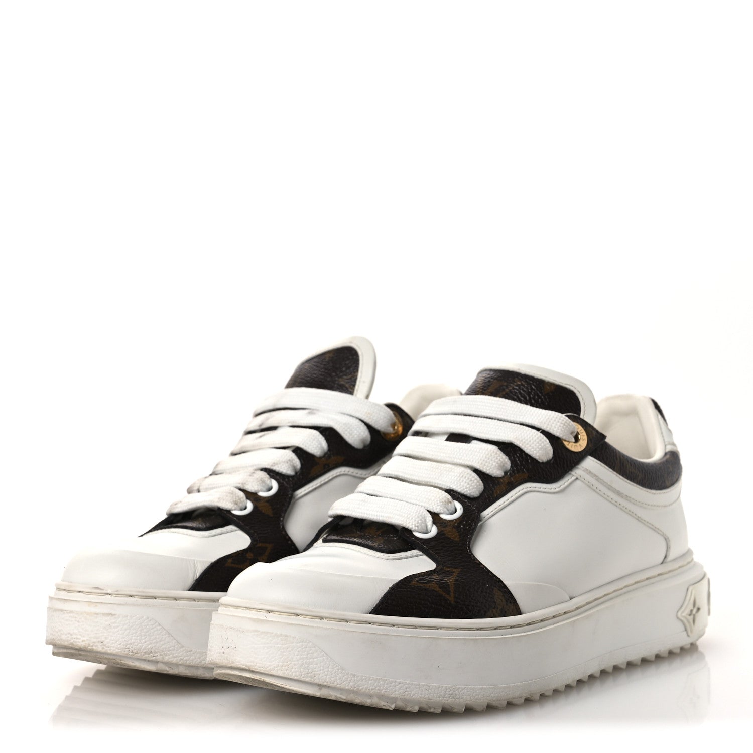 Louis Vuitton Calfskin Embossed Monogram Time Out Sneakers 36 White