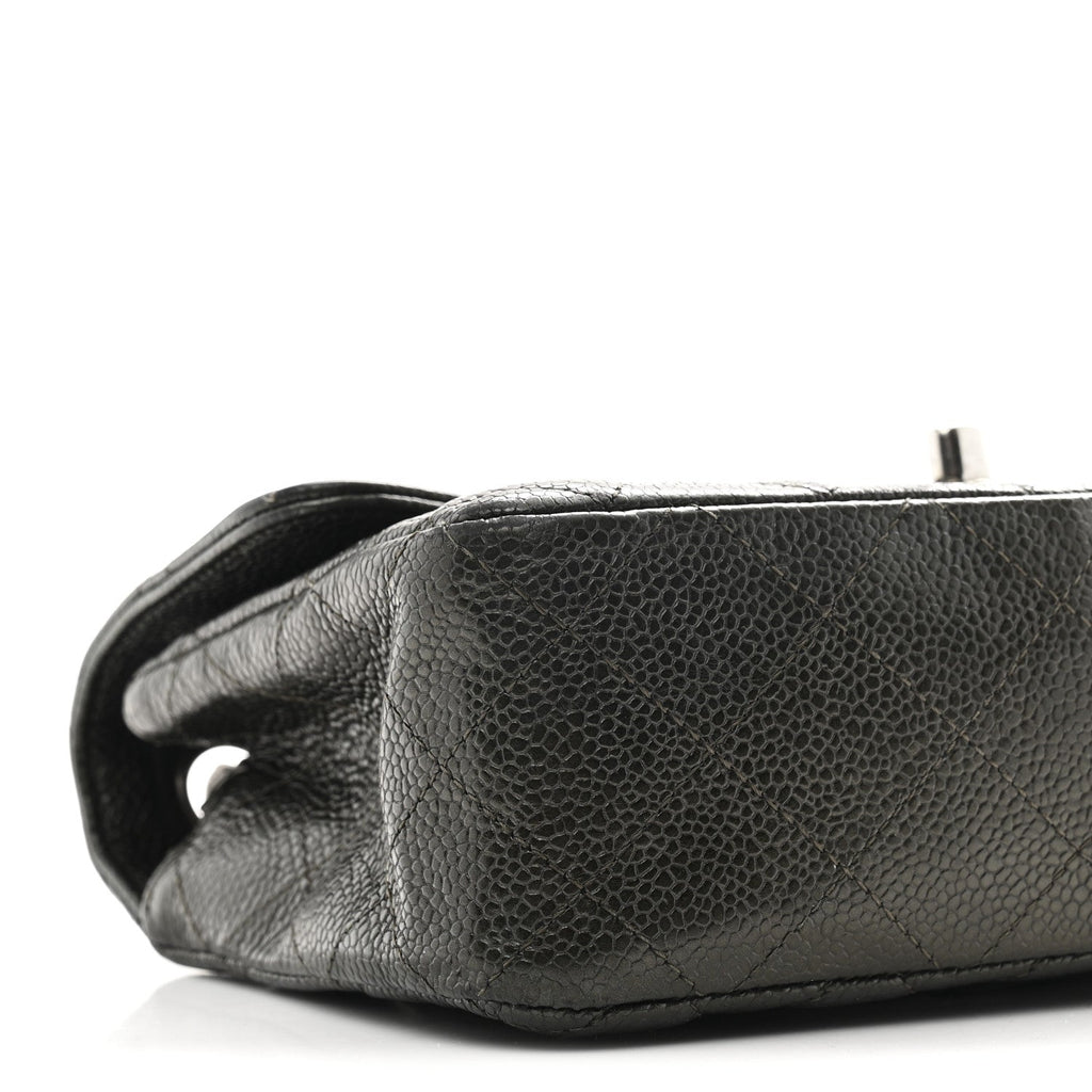 Chanel Metallic Caviar Quilted Mini Rectangular Flap Dark Grey
