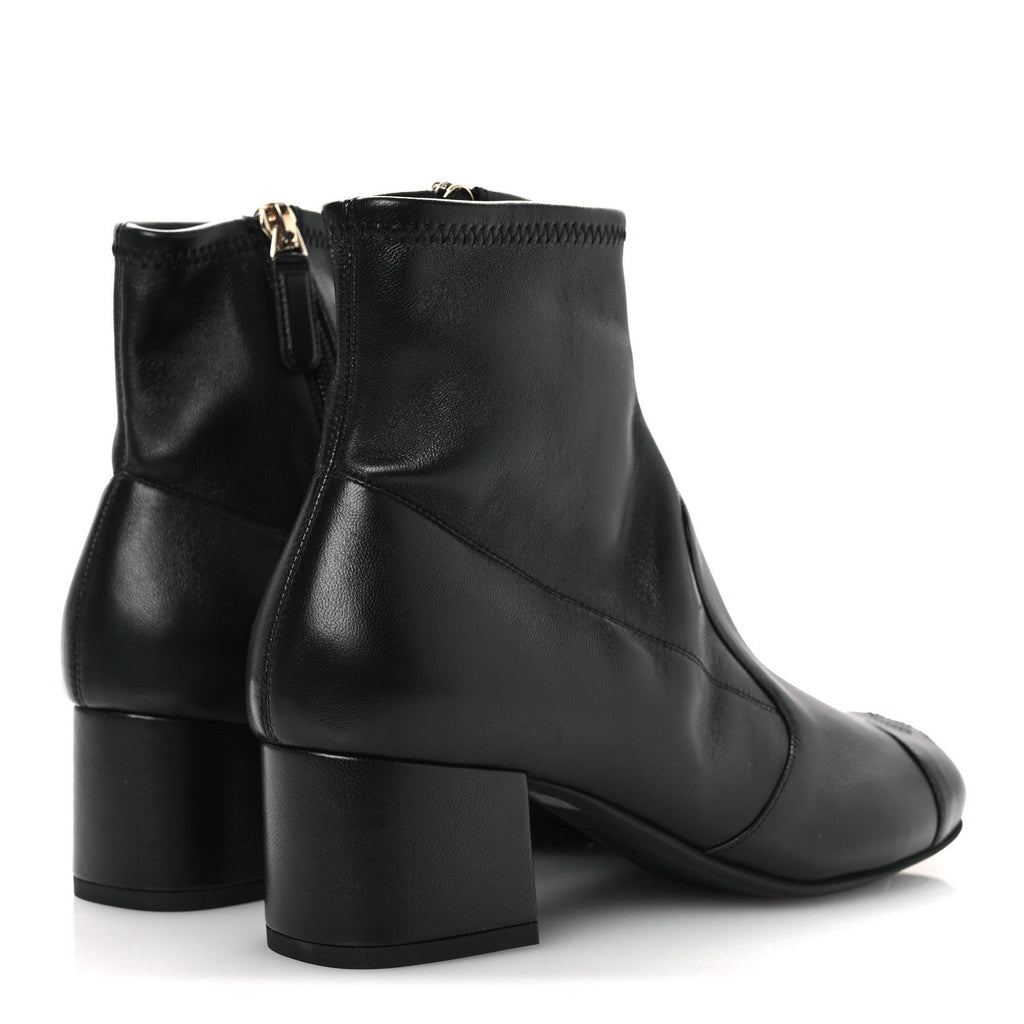 Chanel Stretch Lambskin Cap Toe CC Short Boots 36.5 Black