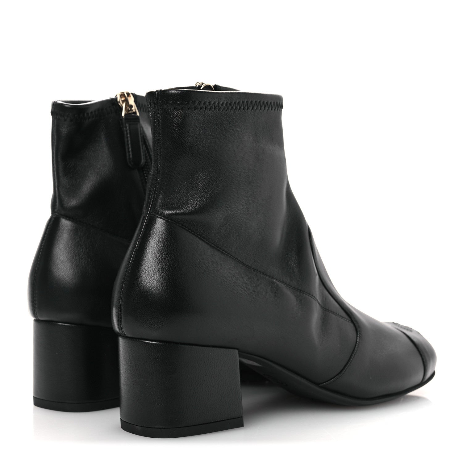 Chanel Stretch Lambskin Cap Toe CC Short Boots 36.5 Black
