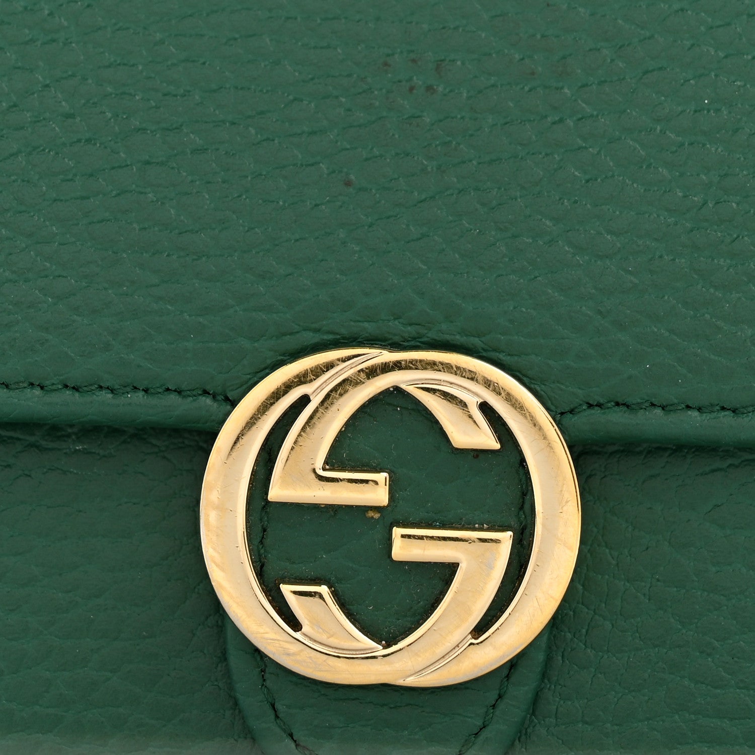 Gucci Dollar Calfskin Interlocking G Chain Wallet Emerald