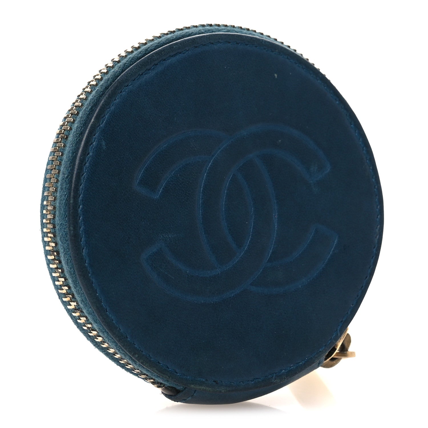 Lambskin Round Camellia CC Coin Purse Navy