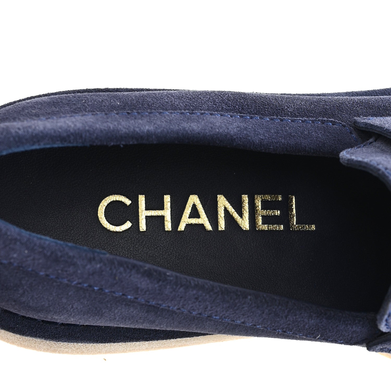 Chanel Suede Calfskin Pearl CC Moccasin Loafers 37 Navy