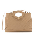 Chanel Shiny Crumpled Calfskin Quilted 31 Shopping Bag Dark Beige