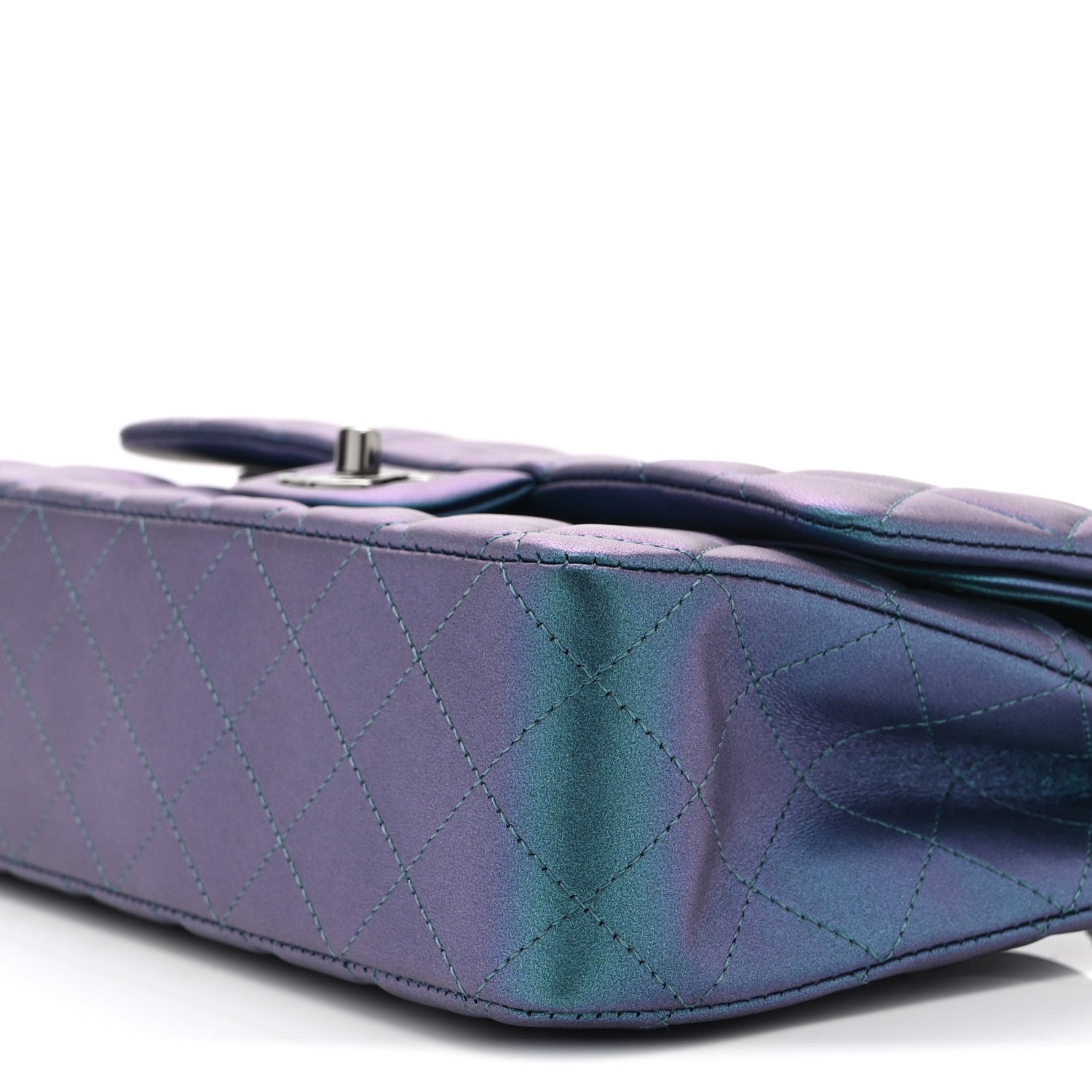Chanel Iridescent Lambskin Quilted Medium Double Flap Turquoise