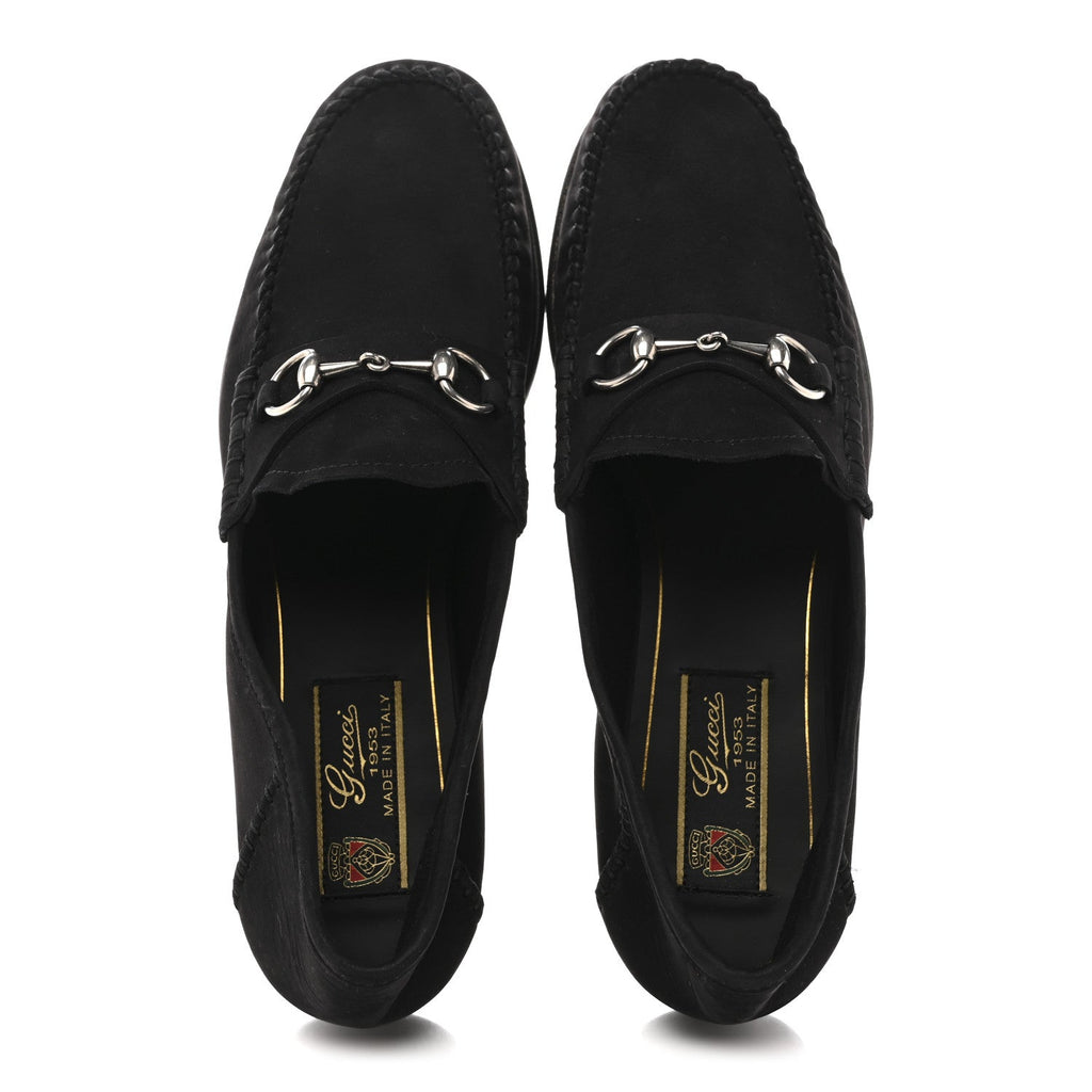 Gucci Suede Calfskin Womens 1953 Horsebit Loafers 37 Black
