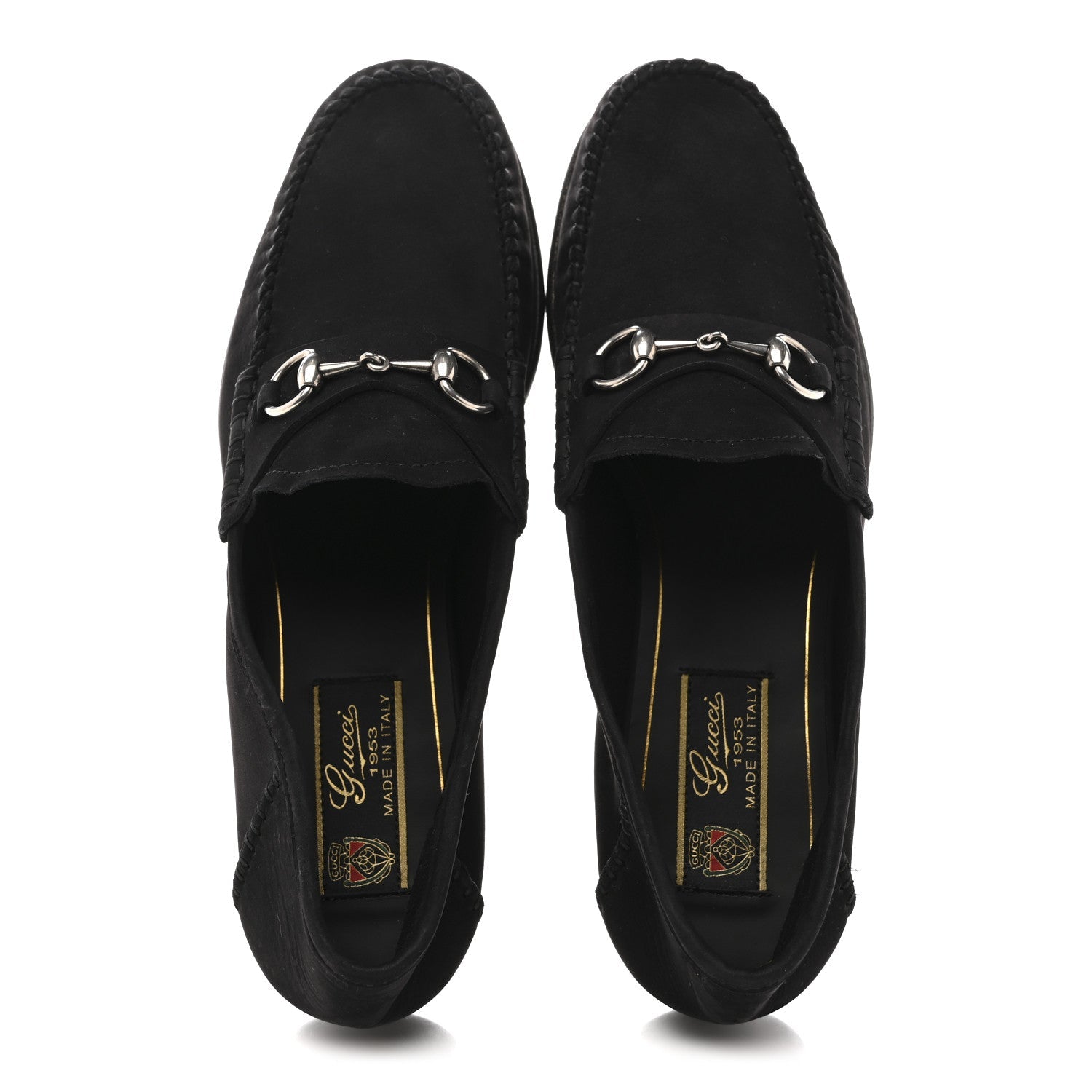 Gucci Suede Calfskin Womens 1953 Horsebit Loafers 37 Black