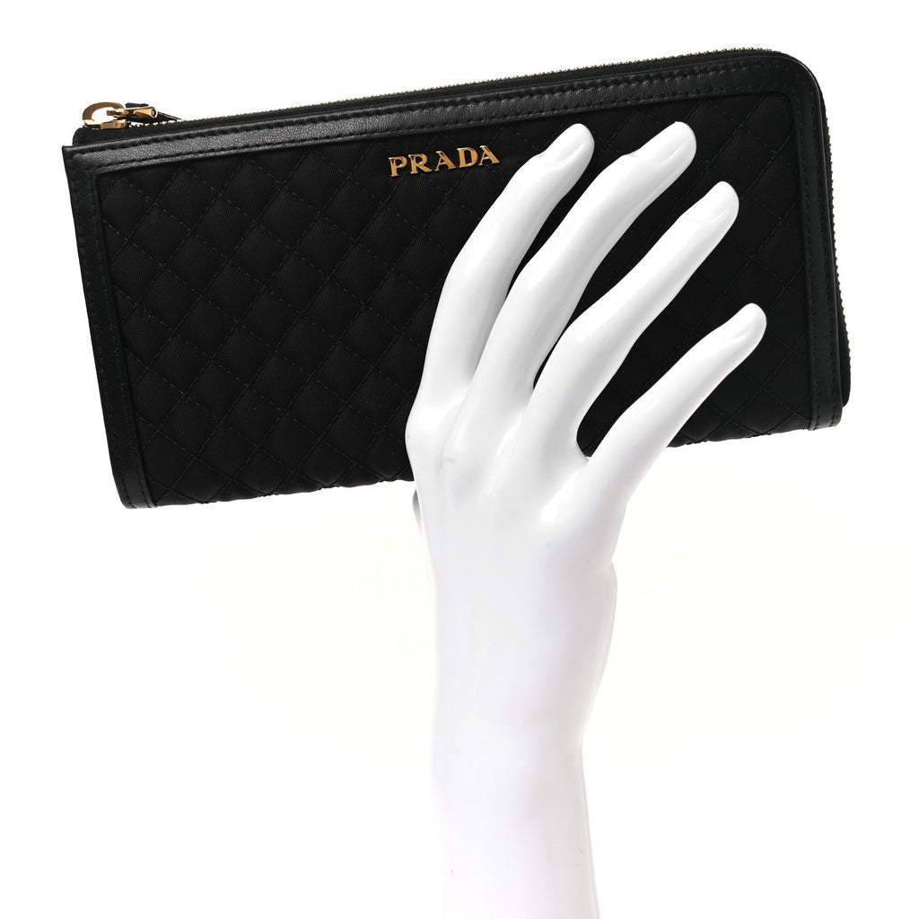 Prada Tessuto Nylon Quilted Zip Around Wallet Black