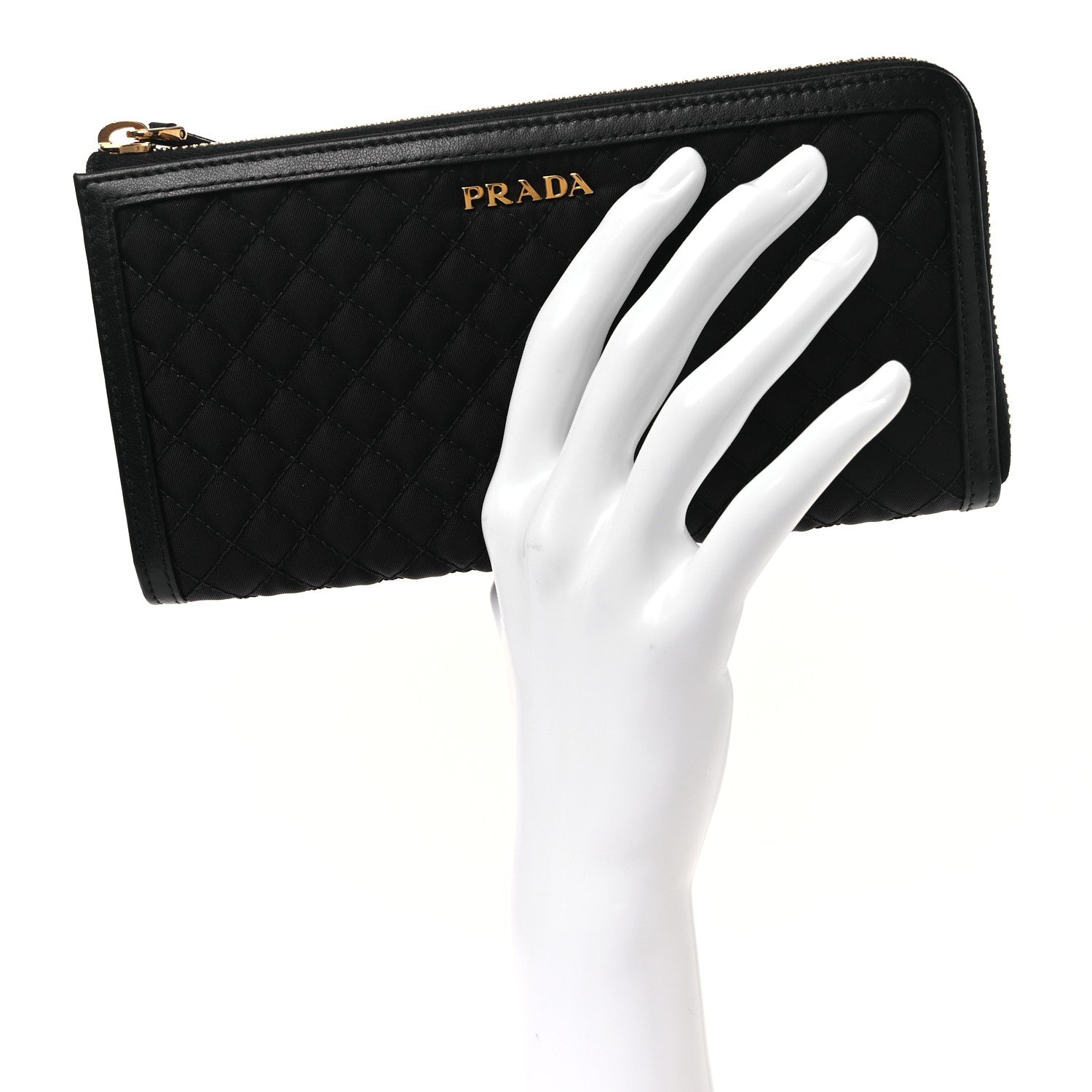 Prada Tessuto Nylon Quilted Zip Around Wallet Black