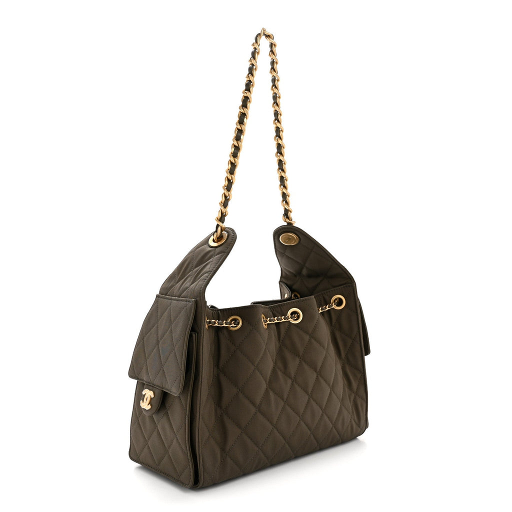 Chanel Canvas Quilted Small Chanel 25 Handbag Khaki