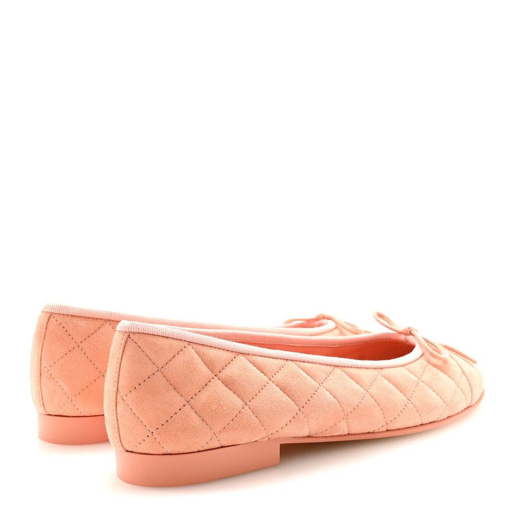 Chanel Suede Quilted Cap Toe CC Ballerina Flats 37 Light Orange