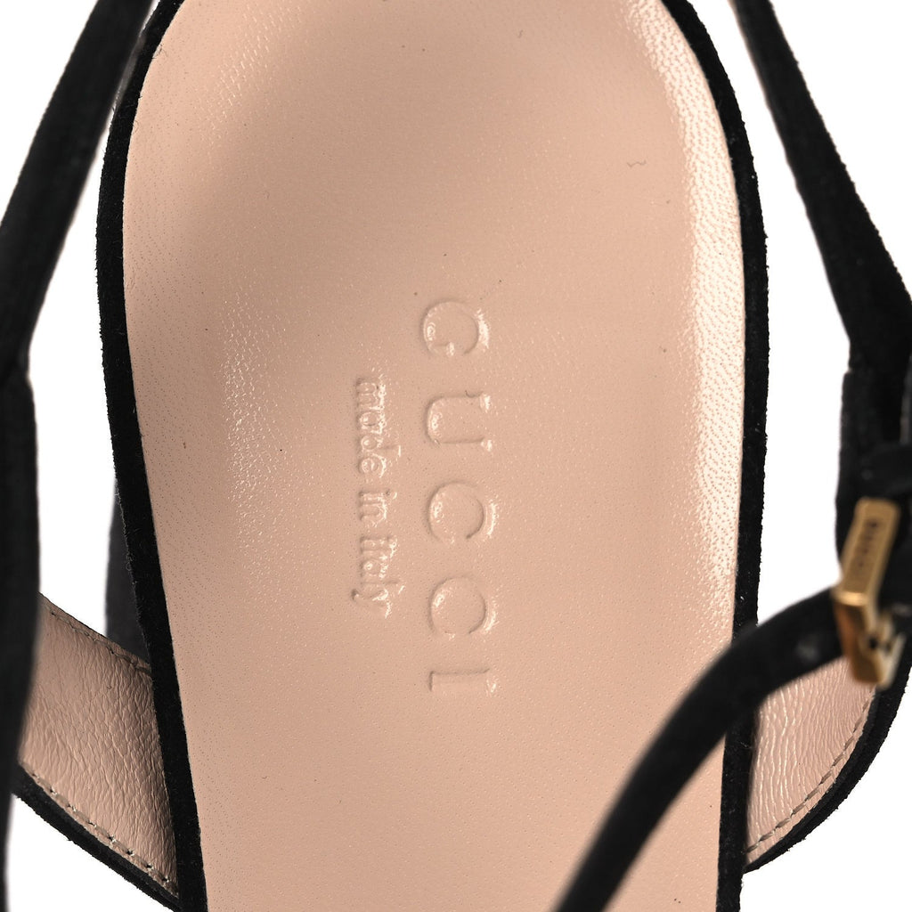 Gucci Kid Scamosciato GG Marmont Ankle Wrap 75mm Sandals 37 Black