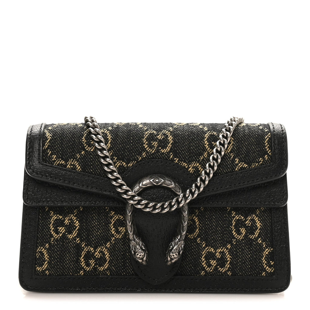 Gucci Jacquard Black Denim GG Monogram Super Mini Dionysus Shoulder Bag Black Ivory