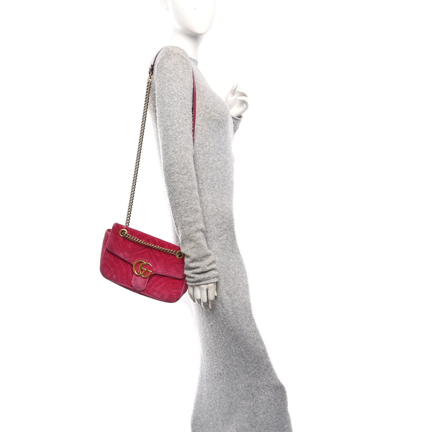 Gucci Velvet Matelasse Small GG Marmont Shoulder Bag Light Raspberry Rose