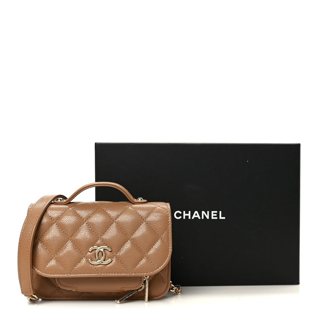 Chanel Caviar Quilted Business Affinity Clutch With Chain Flap Camel