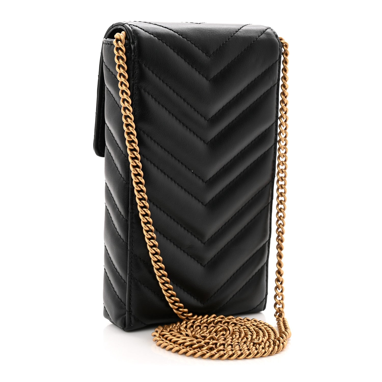 Gucci Calfskin Small GG Marmont Phone Crossbody Bag Black